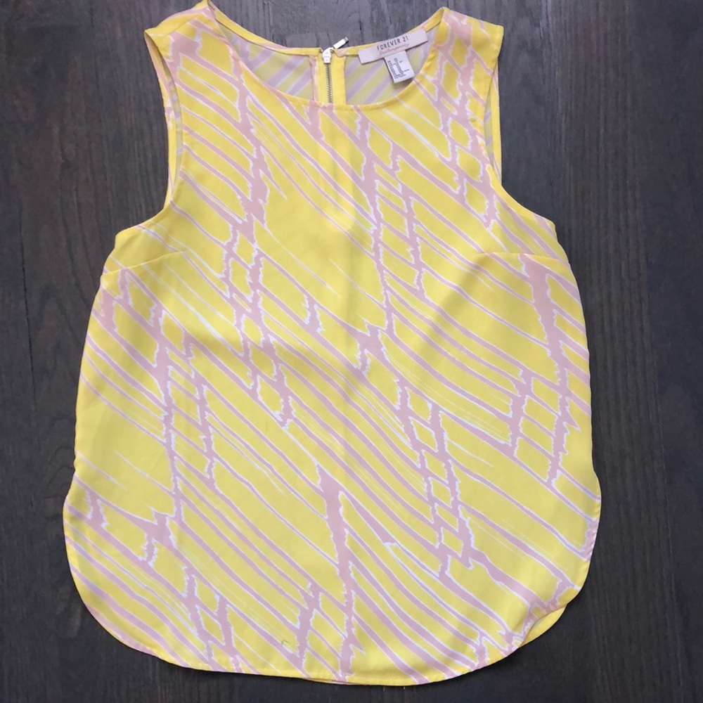 Forever 21 Bright Yellow and Tan Print Tank Top Size xs
